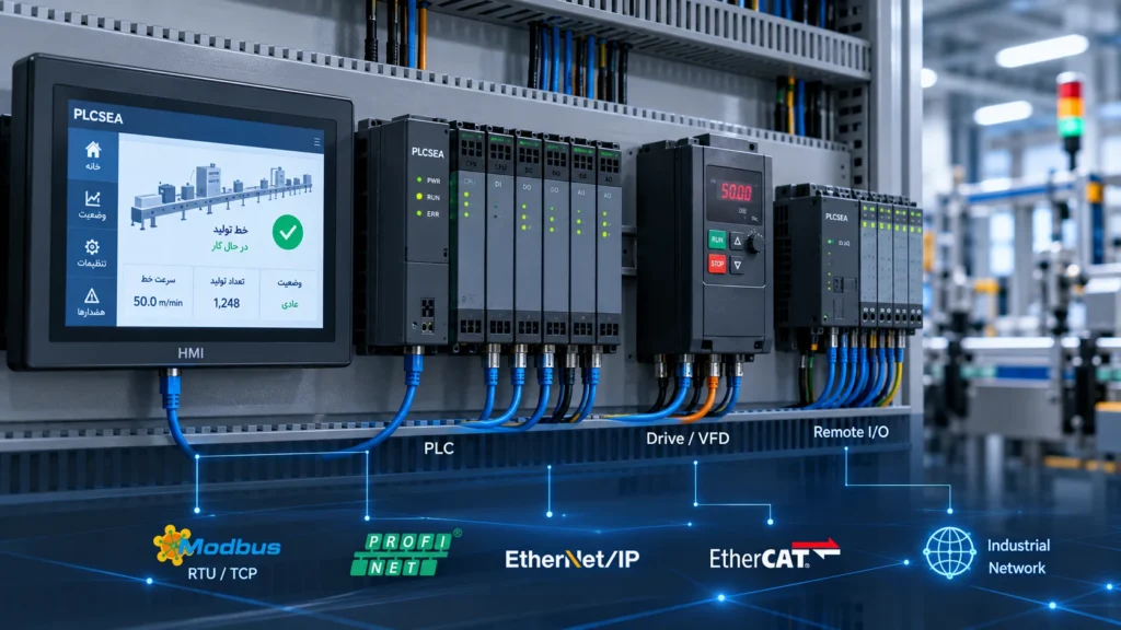شبکه و ارتباطات صنعتی بین PLC، HMI، درایو و Remote I/O