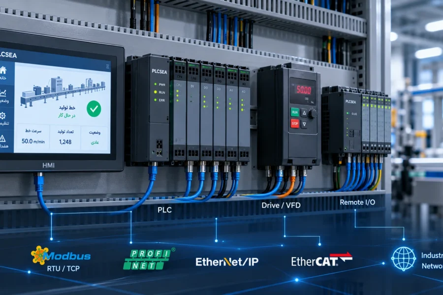 شبکه و ارتباطات صنعتی بین PLC، HMI، درایو و Remote I/O