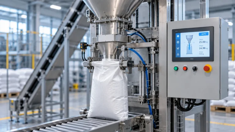 سیستم کنترل دستگاه کیسه‌پرکن صنعتی با PLC و HMI
