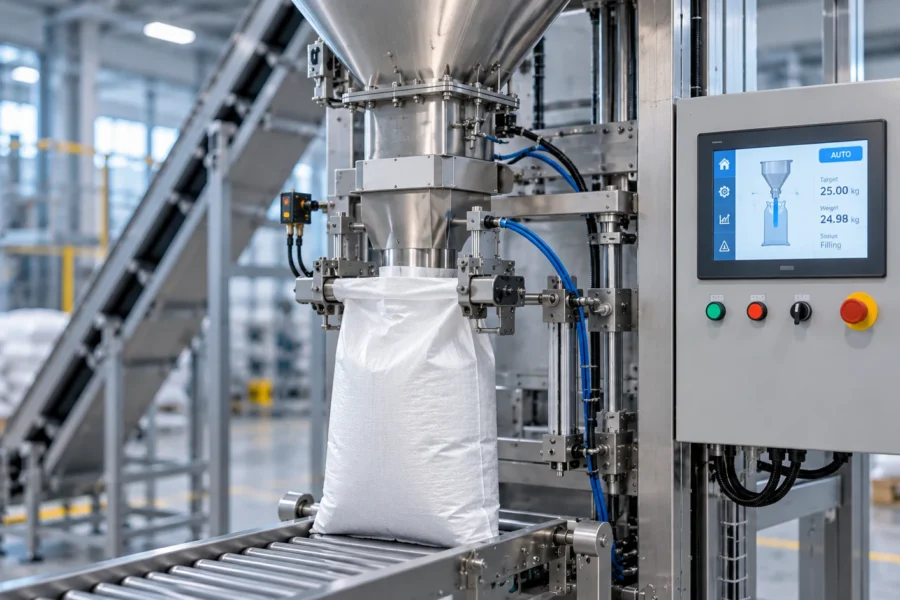 سیستم کنترل دستگاه کیسهپرکن صنعتی با PLC و HMI