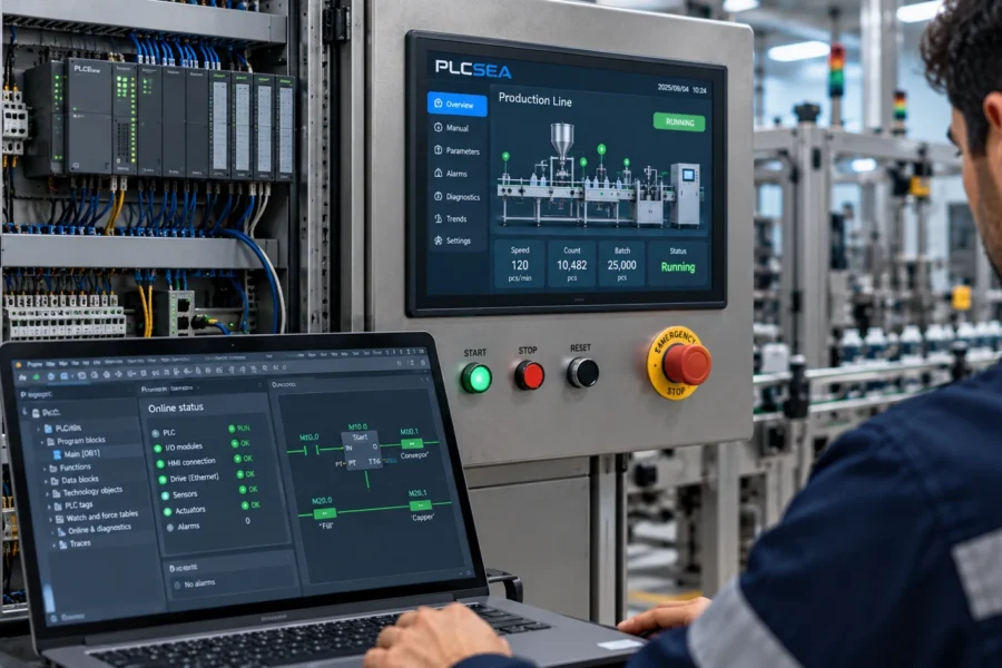 راهاندازی و Commissioning سیستم کنترل PLC و HMI در ماشینآلات صنعتی