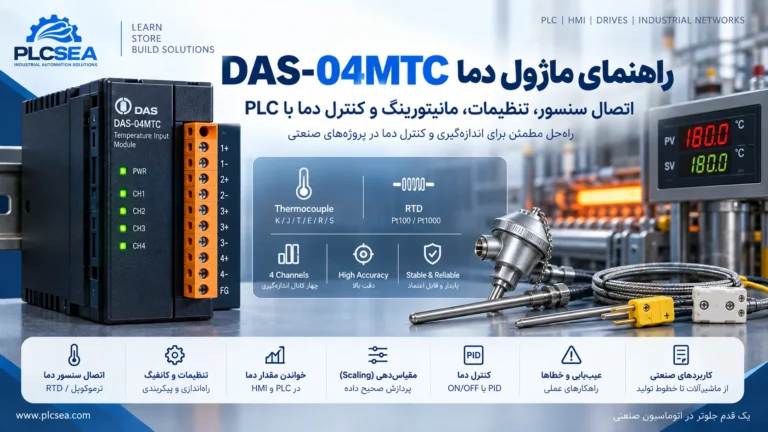 راهنمای ماژول دما DAS-04MTC برای اندازه‌گیری و کنترل دما با PLC