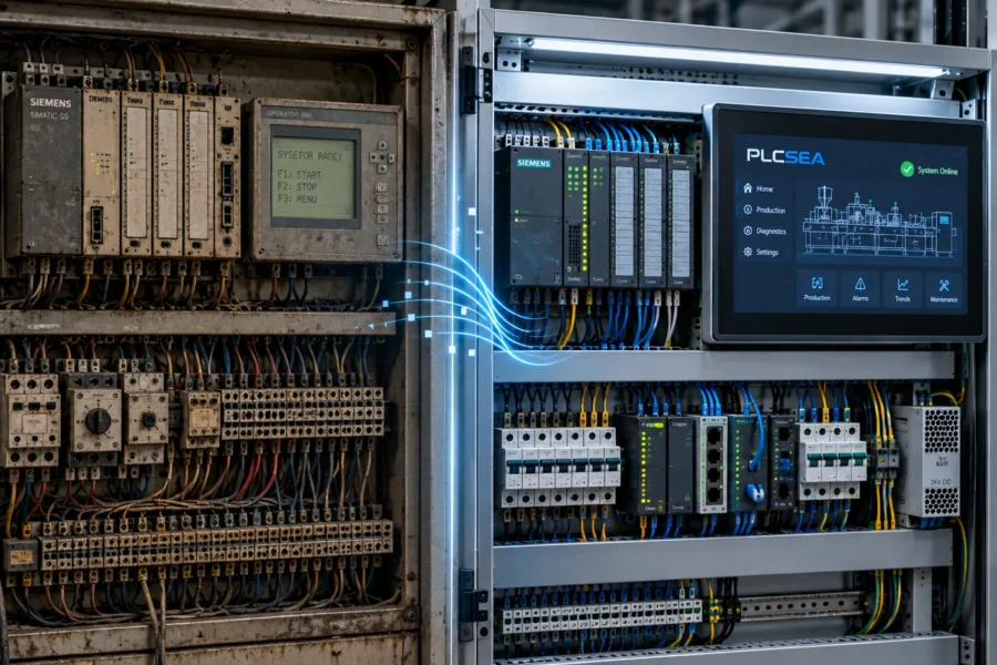 Retrofit و ارتقای سیستم کنترل قدیمی به PLC و HMI مدرن در ماشینآلات صنعتی