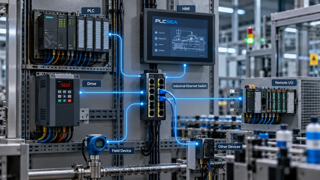 شبکه و ارتباطات صنعتی بین PLC، HMI، Drive و Remote I/O
