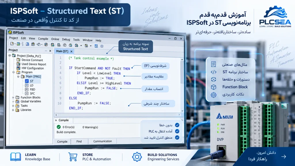 مراحل برنامه‌نویسی Structured Text در ISPSoft برای PLC دلتا
