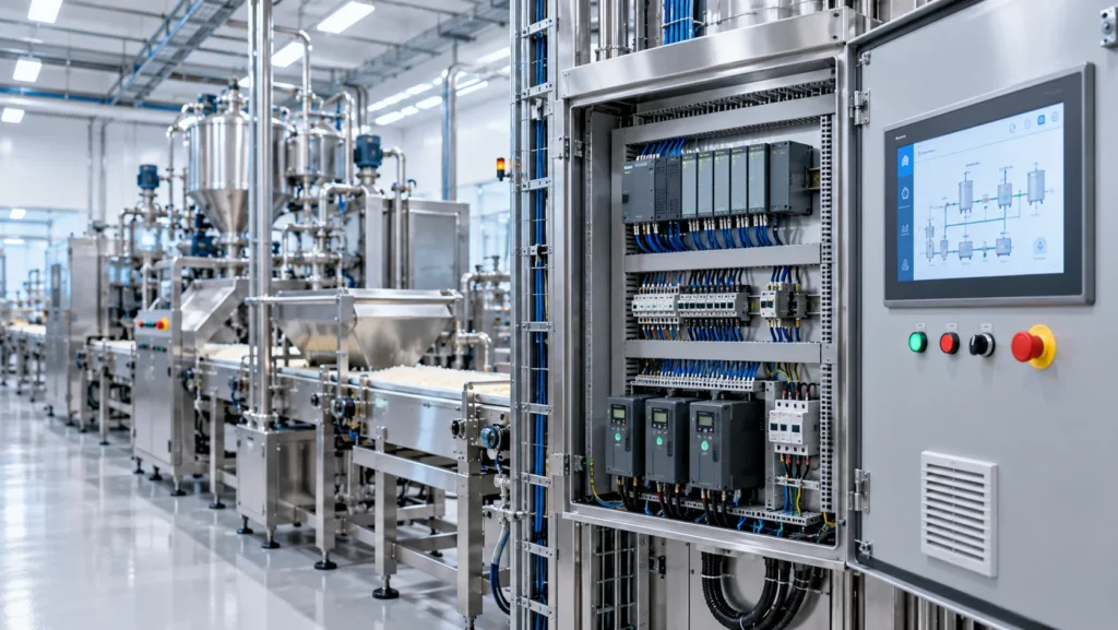 تابلو کنترل PLC و HMI خط تولید پنیر پیتزا